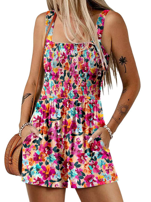 ⏰Hot Sale 60% Off💃Women's Summer Square Neck Sleeveless Loose Casual Short Smocked Romper✨