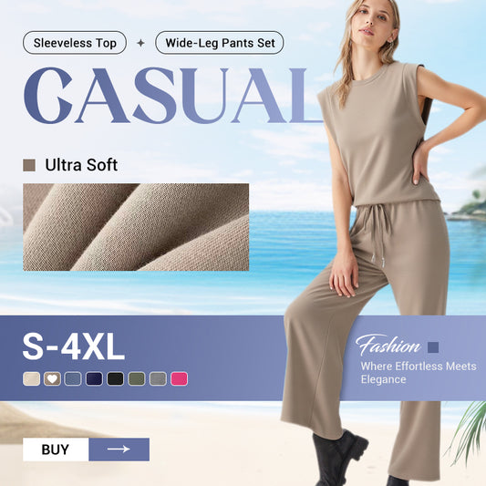 🔥LAST DAY SALE ONLY ￡17.99!!👚2026 New Women's Sleeveless Top & Wide-Leg Pants 2-Piece Set