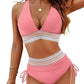 🔥Last Day Special Price £12.99!!💥-👙High Waisted Tummy Control Color Block Bikini Sets