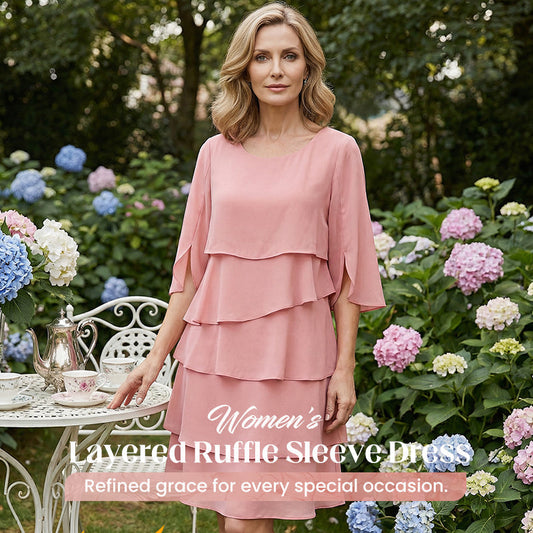 🌸Spring Sale 60% OFF🎁👗Women's Elegant Layered Ruffle Sleeve Dress – Effortless Style for Every Occasion💃