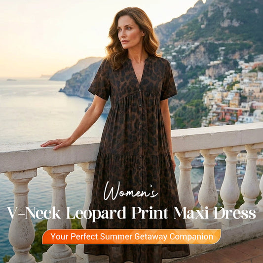 🔥Women's V-Neck Leopard Print Maxi Dress