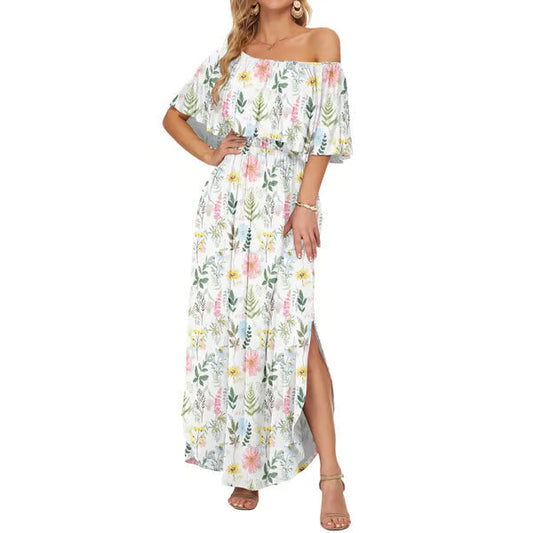 ⏰Last Day Sale 50% OFF💃Women's Off-Shoulder Ruffled Side-Slit Maxi Dress with Pockets ✨