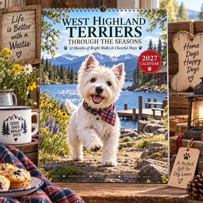 ✨🌲2027 West Highland Terriers Through The Seasons Wall Calendar | Cute Westie Outdoor Adventure Hanging Calendar, Perfect Gift For Dog Lovers 🐶