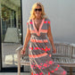 💕 Women's Loose V-Neck Vintage Stripe Pattern Sleeveless Dress