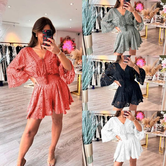 🌸Seasonal dress 50% OFF🌸Casual Short V-Neck Lace Suit