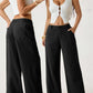 Women's Cotton Linen Palazzo Pants Summer Flowy Wide Straight Leg Beach Trousers With Pocket Casual Solid Color Soft Elastic High Waist Lounge Pants