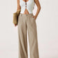 Women's Cotton Linen Palazzo Pants Summer Flowy Wide Straight Leg Beach Trousers With Pocket Casual Solid Color Soft Elastic High Waist Lounge Pants