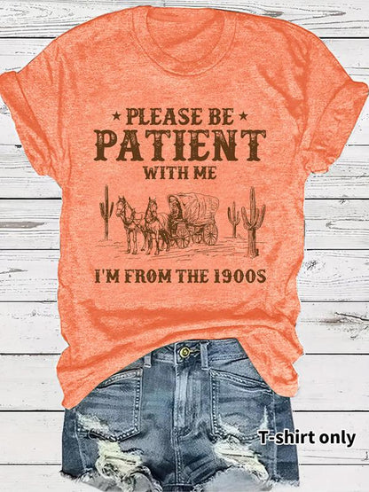 👕I'M From 1900S✨ Women's Vintage Letter Print Round Neck Tee
