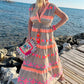 💕 Women's Loose V-Neck Vintage Stripe Pattern Sleeveless Dress
