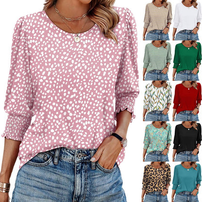 ⏰Limited Time Sale 50% Off🏖️Women Dressy Casual 3/4 Length Sleeve Blouses with Smocked Cuffs