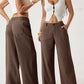 Women's Cotton Linen Palazzo Pants Summer Flowy Wide Straight Leg Beach Trousers With Pocket Casual Solid Color Soft Elastic High Waist Lounge Pants