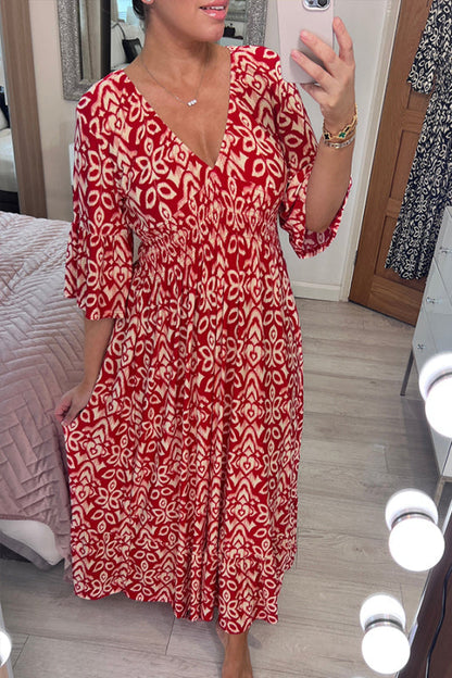 🎉Off-Season Clearance 🎉Bohemian Casual Print V-Neck Long Dress✈️Free Shipping