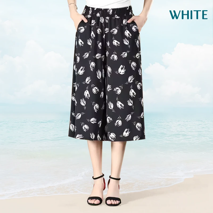 🔥HOT SALE🔥Women's High Elastic Waist Pleated Chiffon Wide Leg Culottes