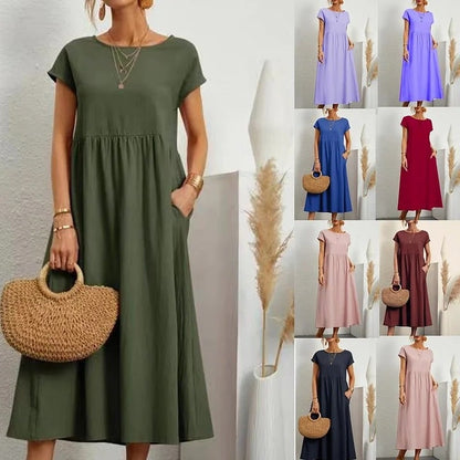 ⏰Last Day Sale 60% Off💃Solid Color Sleeveless Loose Cotton and Linen Pocket Dress