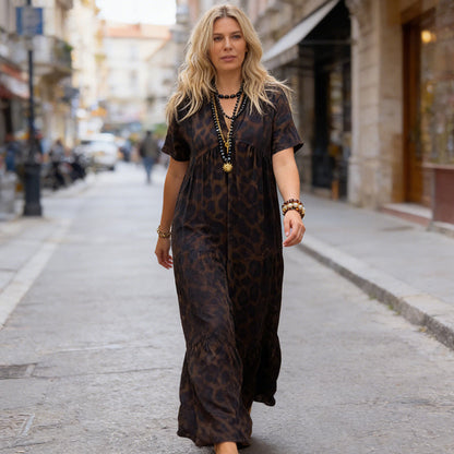 🔥Women's V-Neck Leopard Print Maxi Dress