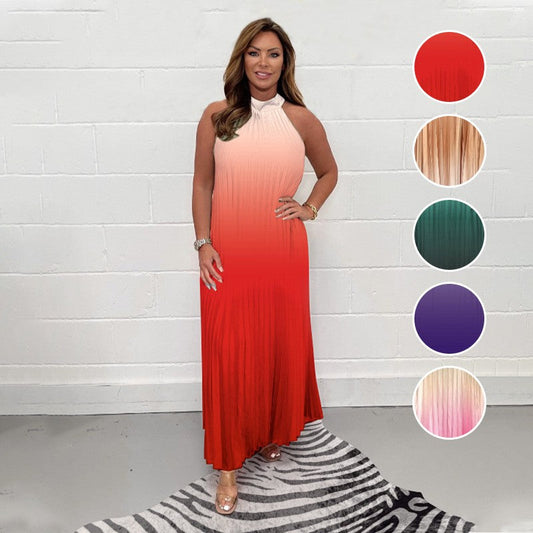 🔥Last Day Special Price!!💥💃 Gradient Pleated Halter Neck Dress