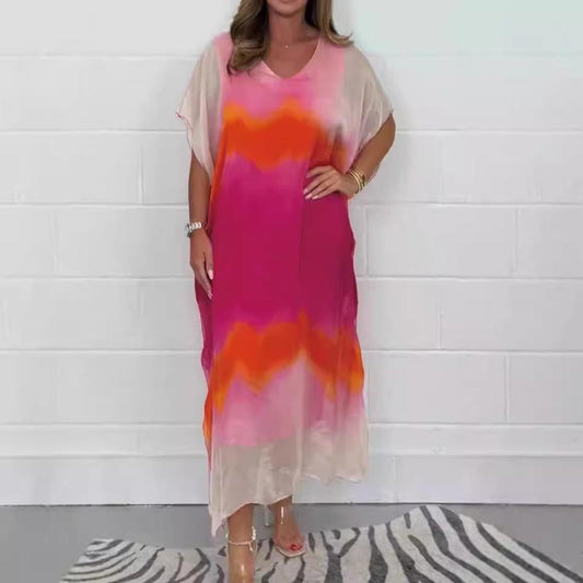 🔥HOT SALE✨Women Comfortable Casual Chiffon Dip Dye Dress