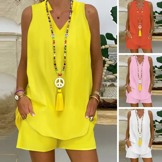 🌺Summer Hot Sale 60% OFF🏆Collar Sleeveless Casual Top and Pants Suit