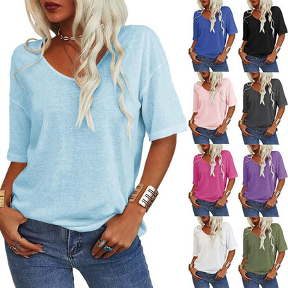 🔥This week's special price £13.99 & free shipping🔥Women's Solid Color V-Neck T-shirt