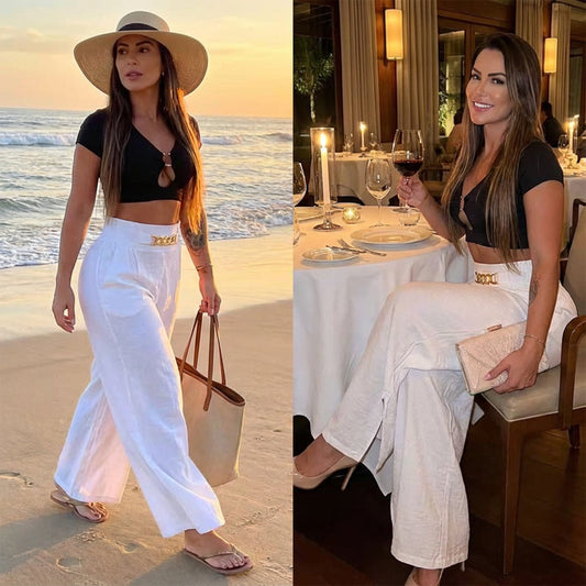 👖50% OFF!💃Women's trousers – High waist, wide leg, with belt accent & versatile look✨