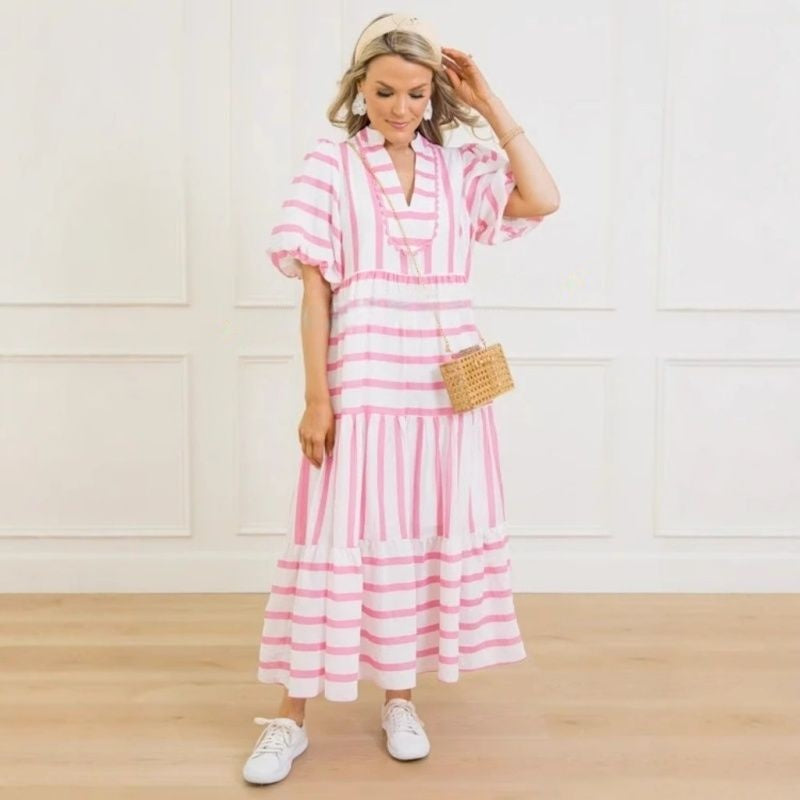 Women's Summer Striped Loose Casual Short Sleeve Dress – verginy