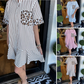 Women's Fashion Striped Patchwork Leopard Print Shirt Dresses