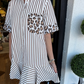 Women's Fashion Striped Patchwork Leopard Print Shirt Dresses