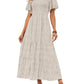 🌷Early Summer Sale 70% Off🌸2026 Summer Casual Floral Print Short Flutter Sleeve Crew Neck Smocked High Waist Flowy Maxi Dress