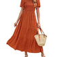 🌷Early Summer Sale 70% Off🌸2026 Summer Casual Floral Print Short Flutter Sleeve Crew Neck Smocked High Waist Flowy Maxi Dress