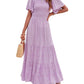 🌷Early Summer Sale 70% Off🌸2026 Summer Casual Floral Print Short Flutter Sleeve Crew Neck Smocked High Waist Flowy Maxi Dress