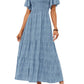 🌷Early Summer Sale 70% Off🌸2026 Summer Casual Floral Print Short Flutter Sleeve Crew Neck Smocked High Waist Flowy Maxi Dress