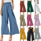 🔥Women's High Waisted Wide Leg Linen Elastic Smock Waist Capri Pants