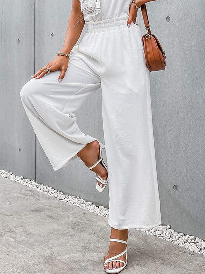 🔥Women's High Waisted Wide Leg Linen Elastic Smock Waist Capri Pants