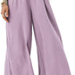🔥Women's High Waisted Wide Leg Linen Elastic Smock Waist Capri Pants