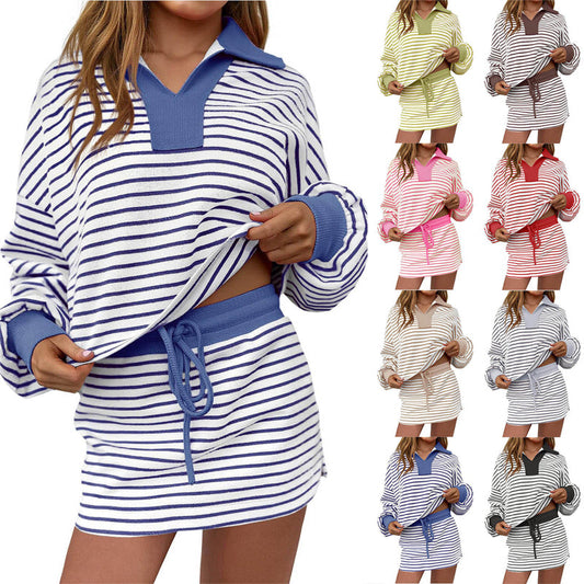🔥New Arrivals 60% Off🔥Women's Striped Two-Piece Mini Skirt Set