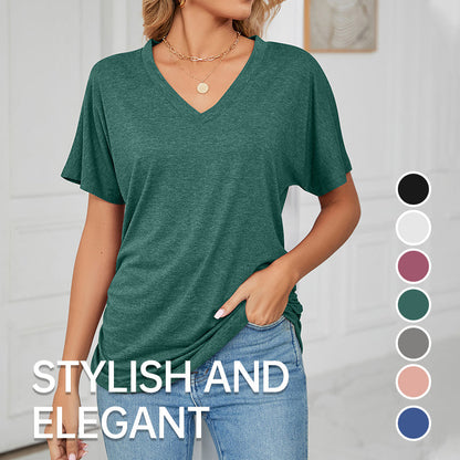 🌸Last Day Promotion!!🌸Women's V-Neck Loose Soft Solid Color Short Sleeve Top