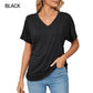 🌸Last Day Promotion!!🌸Women's V-Neck Loose Soft Solid Color Short Sleeve Top