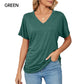 🌸Last Day Promotion!!🌸Women's V-Neck Loose Soft Solid Color Short Sleeve Top