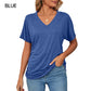 🌸Last Day Promotion!!🌸Women's V-Neck Loose Soft Solid Color Short Sleeve Top