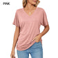 🌸Last Day Promotion!!🌸Women's V-Neck Loose Soft Solid Color Short Sleeve Top