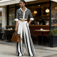 📢📢50% OFF!!⏰Women's Striped Shirt & Wide-Leg Pants 2-Piece Set