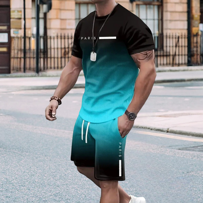 🎁New Arrival 50% OFF💥Men's Gradient Color T-Shirt & Shorts Set