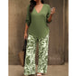 💖LAST DAY SALE: 70% Off !!💖Women's V-Neck Blouse & Printed Wide-Leg Pants Set