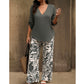 💖LAST DAY SALE: 70% Off !!💖Women's V-Neck Blouse & Printed Wide-Leg Pants Set