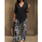 💖LAST DAY SALE: 70% Off !!💖Women's V-Neck Blouse & Printed Wide-Leg Pants Set