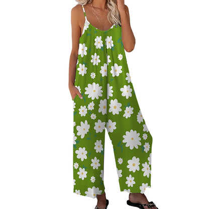 📢Summer Hot Sale!!⏰Women's Floral Print Wide Leg Jumpsuit