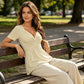 Women's Short Sleeve V-Neck Twist Front Tunic Top