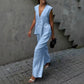👚50% OFF NOW!👖Solid Color V-Neck Sleeveless Top & Wide Leg Pants Two-Piece Set