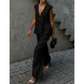 👚50% OFF NOW!👖Solid Color V-Neck Sleeveless Top & Wide Leg Pants Two-Piece Set
