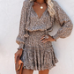 💖✨New Arrival🥰🎁Women's V-Neck Long Sleeve Ruffle Hem Mini Dress